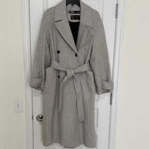 Zara Light Gray Belted  Coat